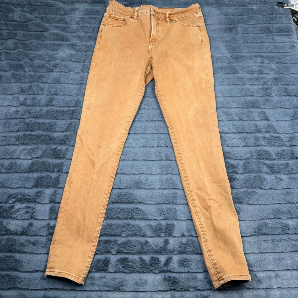 Express Womens Skinny Mid Rise Jeans Mustard Tan Size 8L Stretch Denim